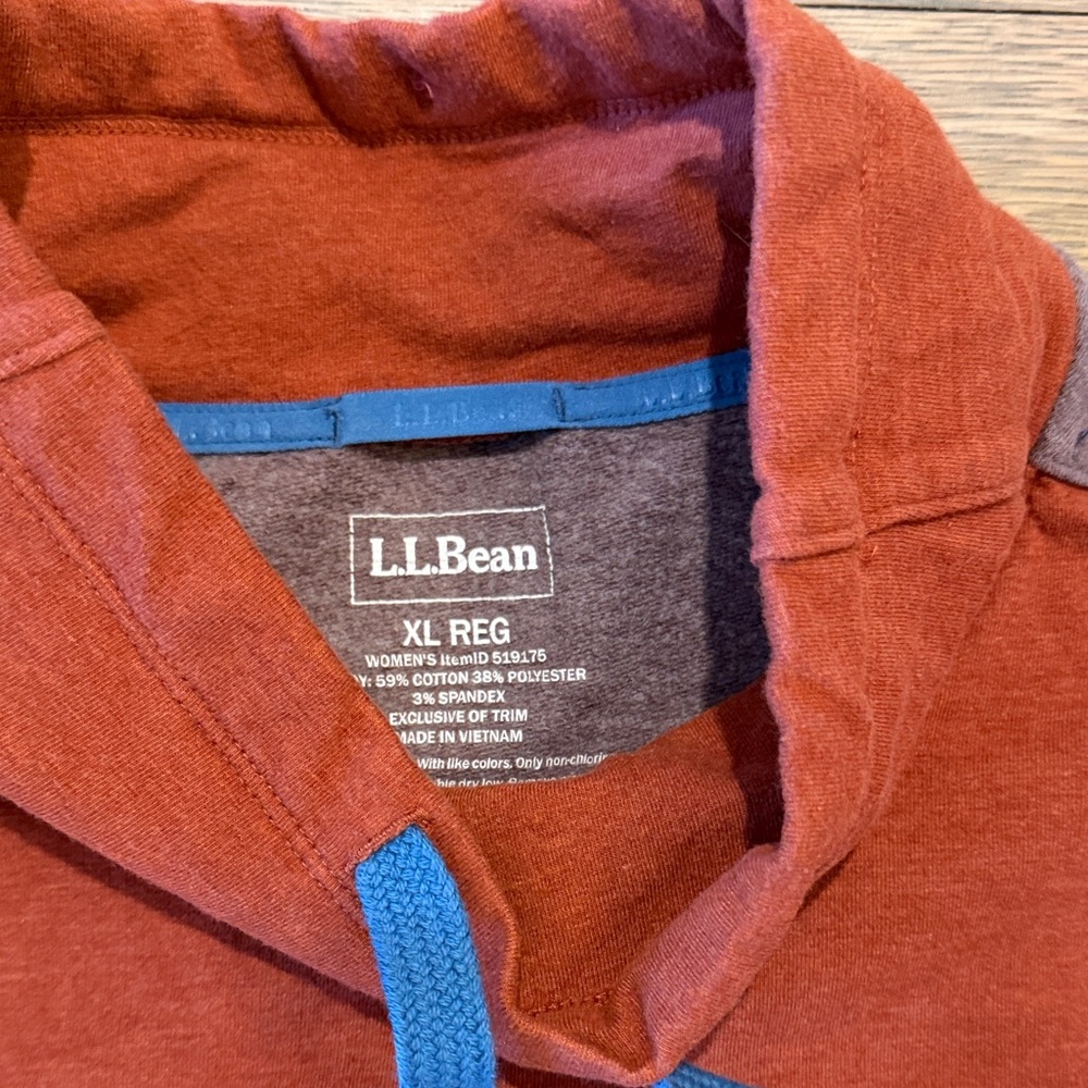 L.L. Bean Rust and Heather Purple Hooded Pullover with Blue Drawcords - Picture 2 of 2